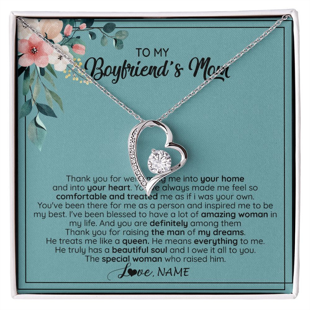 Forever Love Necklace | Personalized To My Boyfriend's Mom Necklace Thank You For Creating My Best Friend Jewelry Birthday Anniversary Wedding Day Christmas Customized Message Card | siriusteestore