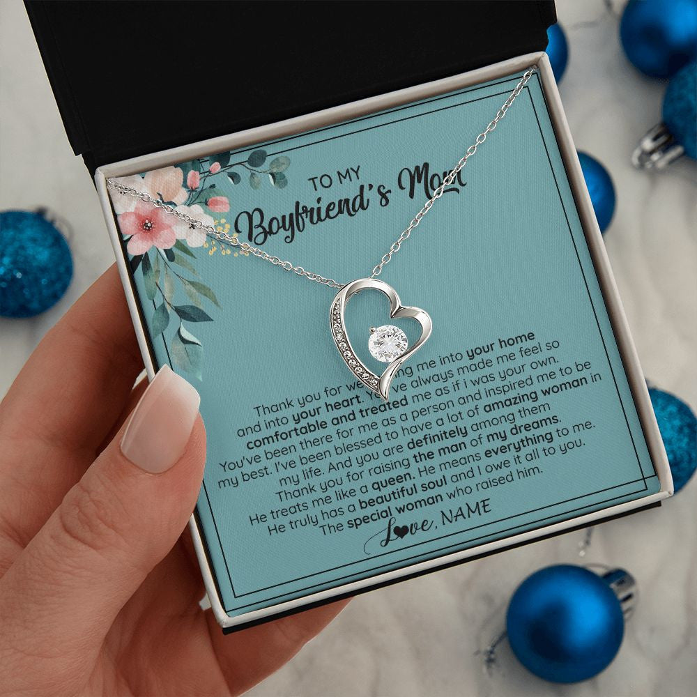 To My Boyfriends Mom Christmas Message Card Jewelry Heart Necklace