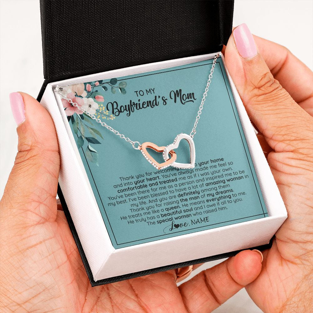 Interlocking Hearts Necklace | Personalized To My Boyfriend's Mom Necklace Thank You For Creating My Best Friend Jewelry Birthday Anniversary Wedding Day Christmas Customized Message Card | siriusteestore