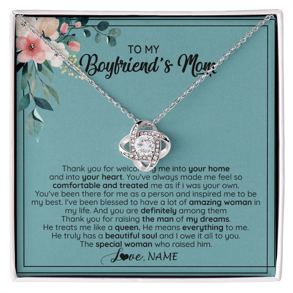 Love Knot Necklace | Personalized To My Boyfriend's Mom Necklace Thank You For Creating My Best Friend Jewelry Birthday Anniversary Wedding Day Christmas Customized Message Card | siriusteestore