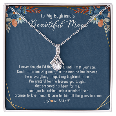 Alluring Beauty Necklace | Personalized To My Boyfriend's Mom Necklace Thank You For Raising Wonderful Son Boyfriend's Mom Mother's Day Pendant Jewelry Customized Gift Box Message Card | siriusteestore