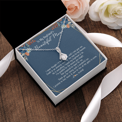 Alluring Beauty Necklace | Personalized To My Boyfriend's Mom Necklace Thank You For Raising Wonderful Son Boyfriend's Mom Mother's Day Pendant Jewelry Customized Gift Box Message Card | siriusteestore