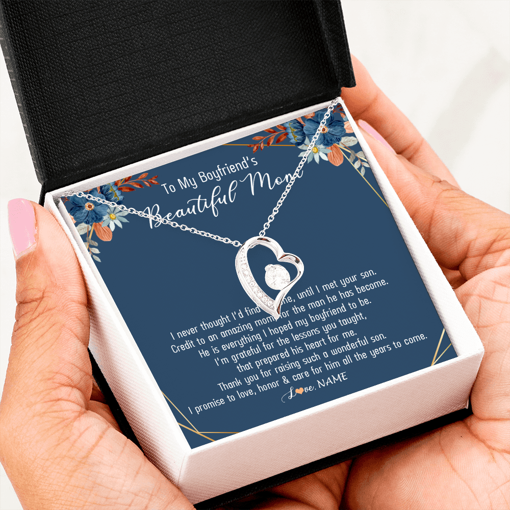 Forever Love Necklace | Personalized To My Boyfriend's Mom Necklace Thank You For Raising Wonderful Son Boyfriend's Mom Mother's Day Pendant Jewelry Customized Gift Box Message Card | siriusteestore