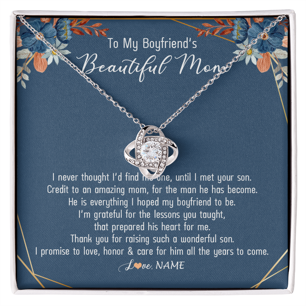 Love Knot Necklace | Personalized To My Boyfriend's Mom Necklace Thank You For Raising Wonderful Son Boyfriend's Mom Mother's Day Pendant Jewelry Customized Gift Box Message Card | siriusteestore