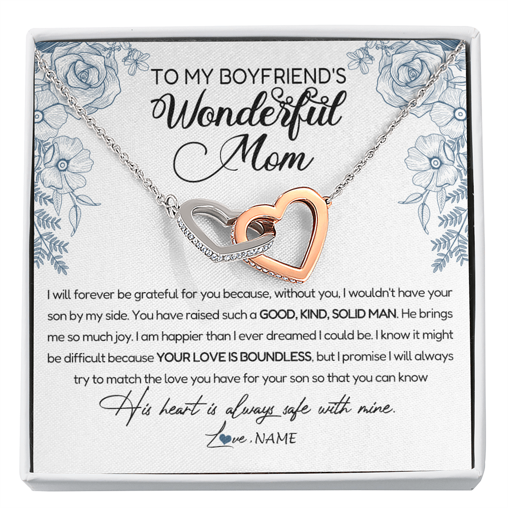 To My Boyfriends Mom Christmas Message Card Jewelry Heart Necklace