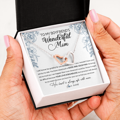 Interlocking Hearts Necklace | Personalized To My Boyfriend's Mom Necklace You Have Raised A Solid Man Boyfriends Mom Mother's Day Birthday Pendant Jewelry Customized Gift Box Message Card | siriusteestore