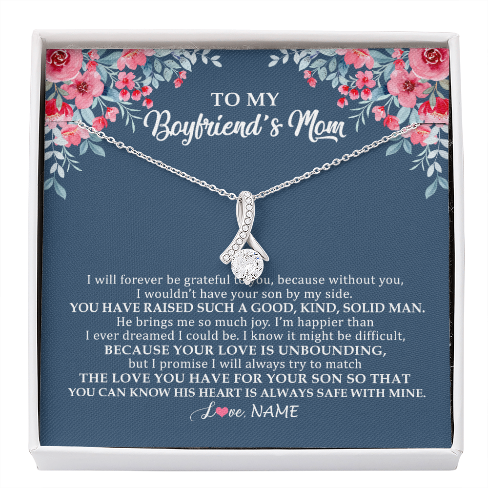 Alluring Beauty Necklace | Personalized To My Boyfriend's Mom Necklace from Daugter I Will Forever Be Grateful Mother In Law Jewelry Birthday Wedding Christmas Customized Message Card | siriusteestore
