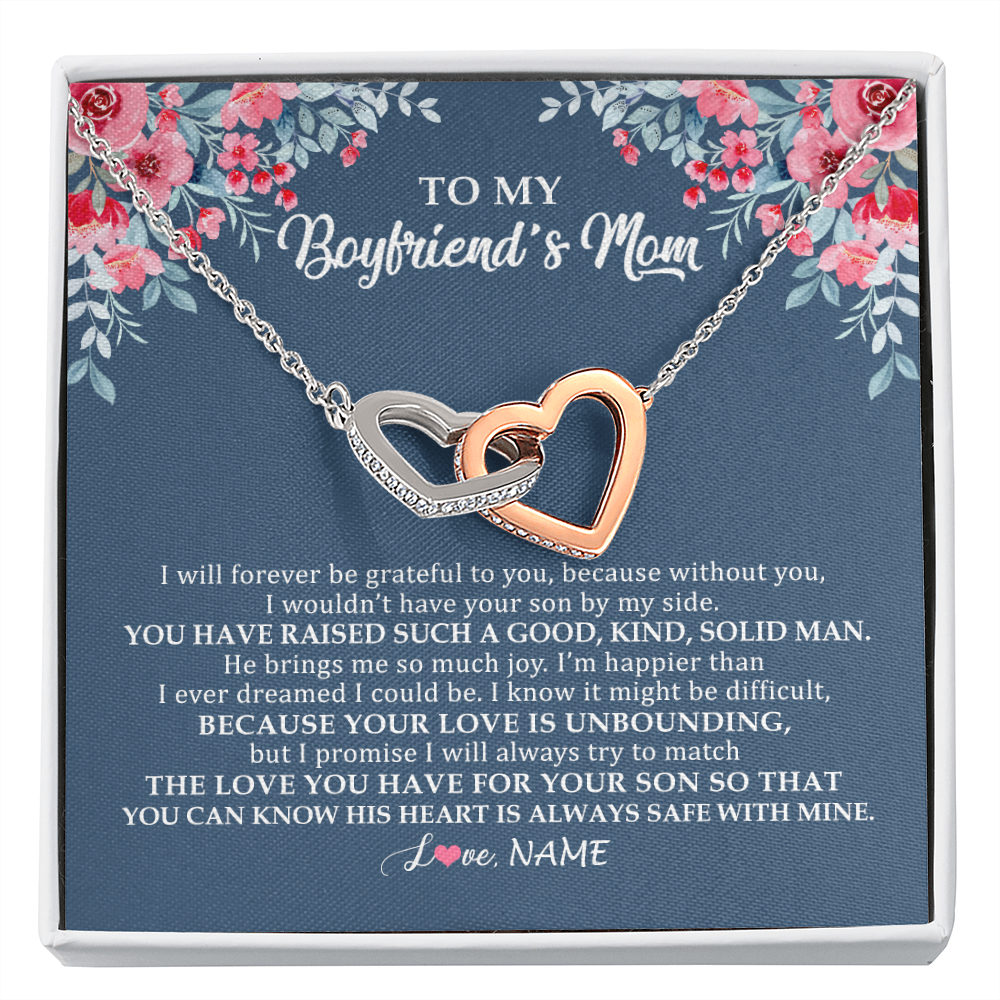 Interlocking Hearts Necklace | Personalized To My Boyfriend's Mom Necklace from Daugter I Will Forever Be Grateful Mother In Law Jewelry Birthday Wedding Christmas Customized Message Card | siriusteestore
