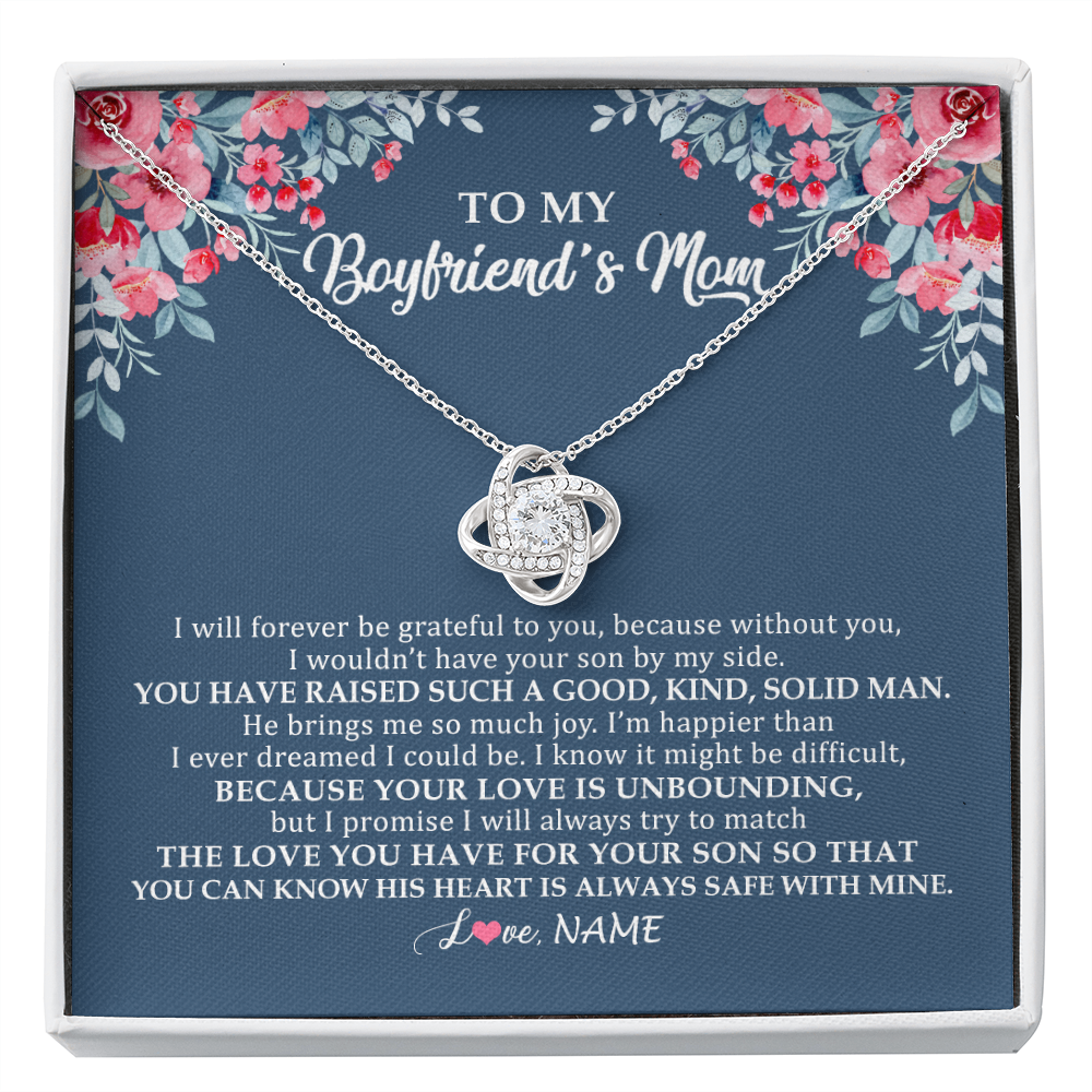 Love Knot Necklace | Personalized To My Boyfriend's Mom Necklace from Daugter I Will Forever Be Grateful Mother In Law Jewelry Birthday Wedding Christmas Customized Message Card | siriusteestore