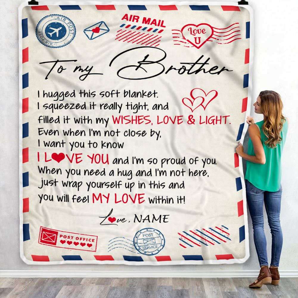Personalized To My Brother Blanket From Sister Air Mail Letter I Love You Brother Birthday Christmas Thanksgiving Customized Fleece Throw Blanket | siriusteestore