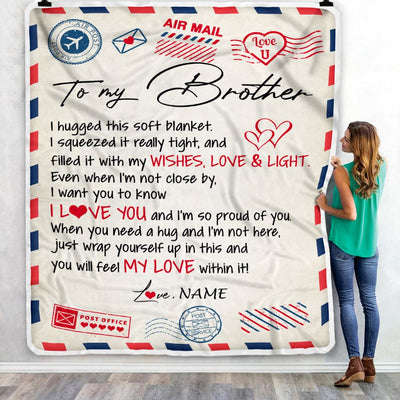 Personalized To My Brother Blanket From Sister Air Mail Letter I Love You Brother Birthday Christmas Thanksgiving Customized Fleece Throw Blanket | siriusteestore