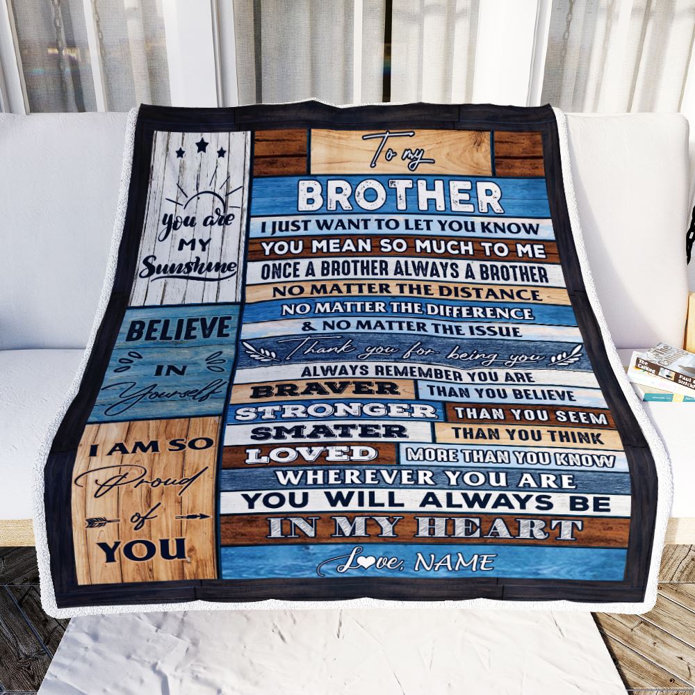 Personalized To My Brother Blanket From Sister Wood You Will Always Be In My Heart Brother Birthday Christmas Graduation Customized Bed Fleece Throw Blanket | siriusteestore