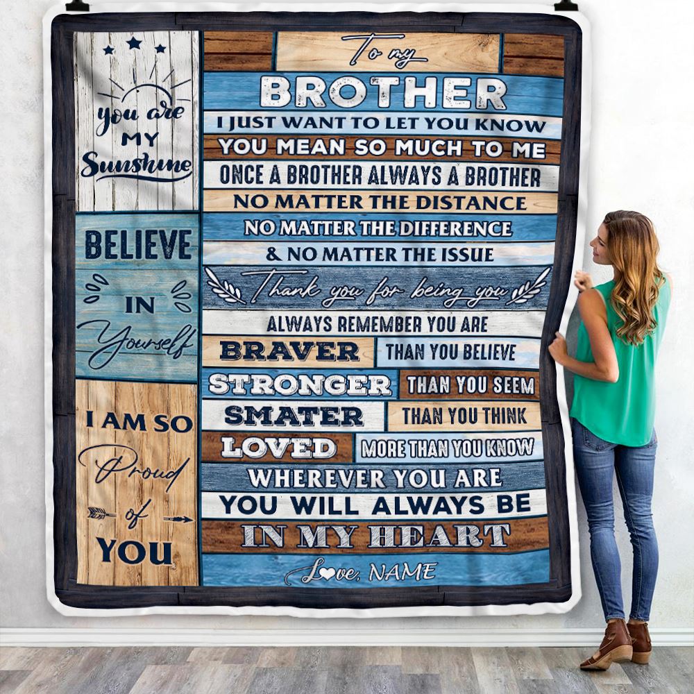 Personalized To My Brother Blanket From Sister Wood You Will Always Be In My Heart Brother Birthday Christmas Graduation Customized Bed Fleece Throw Blanket | siriusteestore