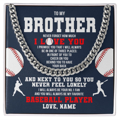 Cuban Link Chain Necklace | Personalized To My Brother Necklace From Sister Never Forget I Love You Baseball Brother Birthday Christmas Customized Gift Box Message Card | siriusteestore