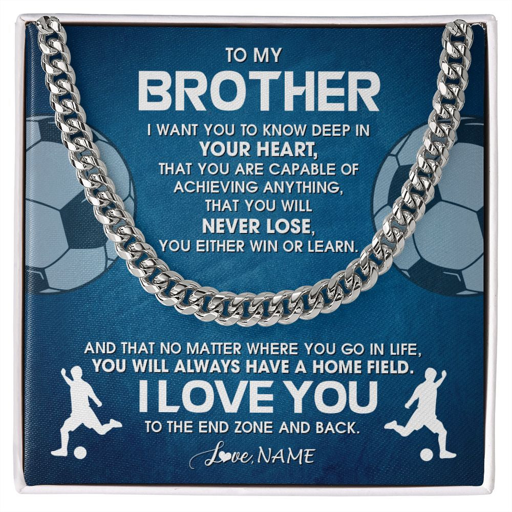 Cuban Link Chain Necklace | Personalized To My Brother Necklace From Sister Never Lose Soccer Brother Birthday Graduation Christmas Customized Gift Box Message Card | siriusteestore
