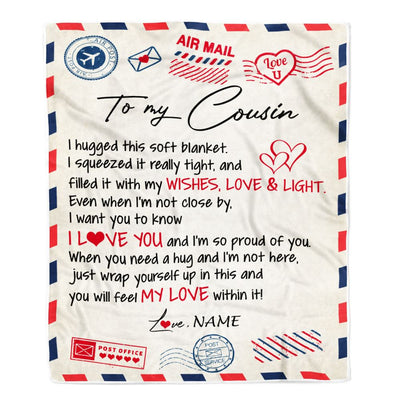 Personalized To My Cousin Blanket Air Mail Letter I Love You Cousin Birthday Christmas Thanksgiving Graduation Customized Fleece Throw Blanket | siriusteestore