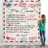 Personalized To My Cousin Blanket Air Mail Letter I Love You Cousin Birthday Christmas Thanksgiving Graduation Customized Fleece Throw Blanket | siriusteestore