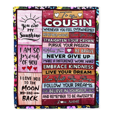 Personalized To My Cousin Blanket  Believe In Yourself Awesome Pink Wood Cousin Birthday Graduation Christmas Customized Fleece Blanket | siriusteestore