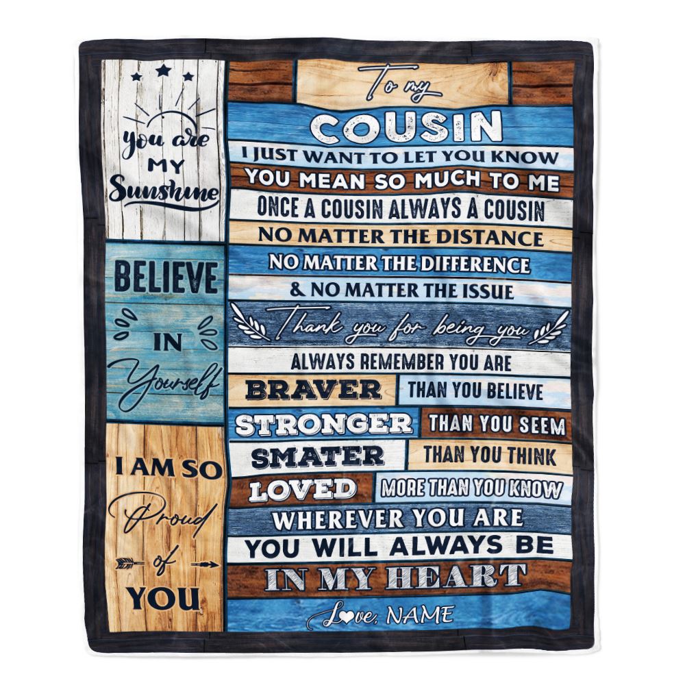 Personalized To My Cousin Blanket From Famaly Wood You Will Always Be In My Heart Cousin Birthday Christmas Graduation Customized Bed Fleece Throw Blanket | siriusteestore