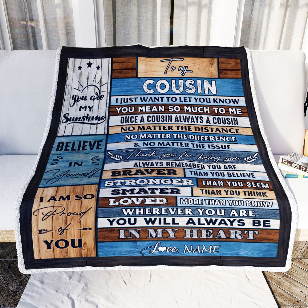 Personalized To My Cousin Blanket From Famaly Wood You Will Always Be In My Heart Cousin Birthday Christmas Graduation Customized Bed Fleece Throw Blanket | siriusteestore