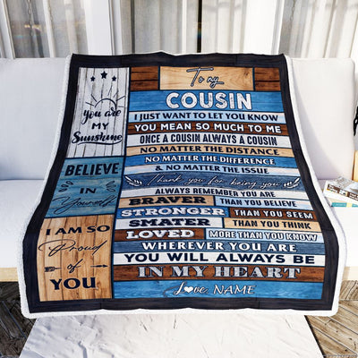 Personalized To My Cousin Blanket From Famaly Wood You Will Always Be In My Heart Cousin Birthday Christmas Graduation Customized Bed Fleece Throw Blanket | siriusteestore