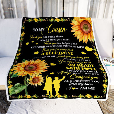 Personalized To My Cousin Blanket From Family A Good Friend Sunflower Cousin Birthday Graduation Christmas Customized Bed Fleece Throw Blanket | siriusteestore
