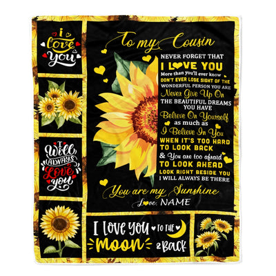 Personalized To My Cousin Blanket From Family Never Forget I Love You Sunflower Cousin Birthday Graduation Christmas Customized Bed Quilt Fleece Throw Blanket | siriusteestore