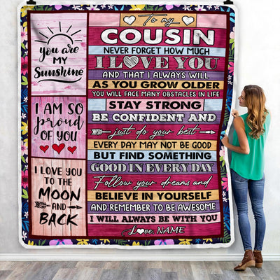 Personalized To My Cousin Blanket From Family Proud Of You I Love You Wood Cousin Birthday Thanksgiving Christmas Customized Fleece Throw Blanket | siriusteestore