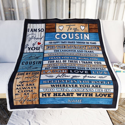 Personalized To My Cousin Blanket From Family Wood Believe In Your Self Thank You Cousin Birthday Thanksgiving Christmas Customized Bed Fleece Throw Blanket | siriusteestore