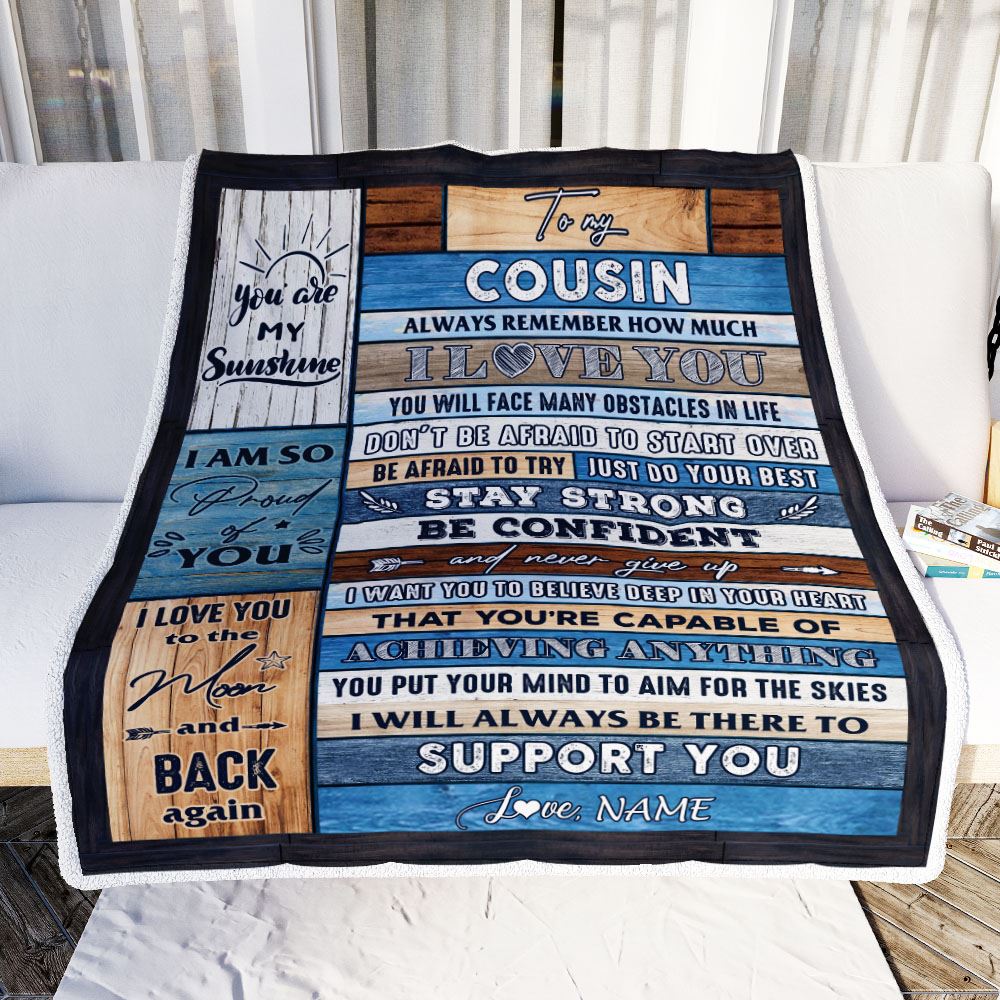 Personalized To My Cousin Blanket From Family Wood How Much I Love You Cousin Birthday Graduation Travel Christmas Customized Fleece Throw Blanket | siriusteestore