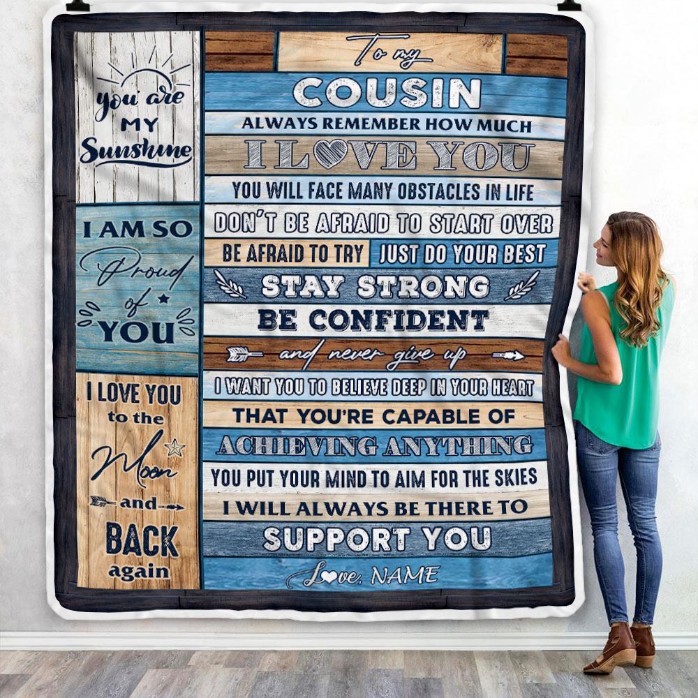 Personalized To My Cousin Blanket From Family Wood How Much I Love You Cousin Birthday Graduation Travel Christmas Customized Fleece Throw Blanket | siriusteestore