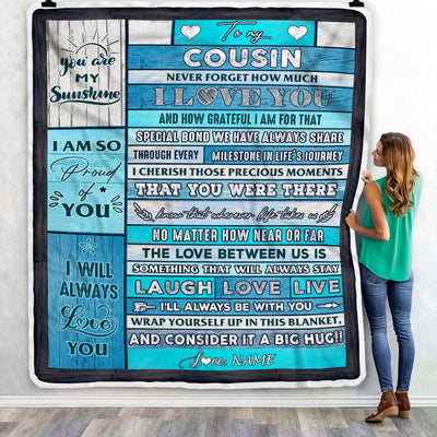 Personalized To My Cousin Blanket From Family Wood I Love You It A Big Hug Cousin Birthday Graduation Christmas Customized Bed Fleece Throw Blanket | siriusteestore