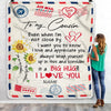 Personalized To My Cousin Blanket Love Big Hug Air Mail Letter Sunflower Cousin Birthday Christmas Thanksgiving Graduation Customized Fleece Throw Blanket | siriusteestore