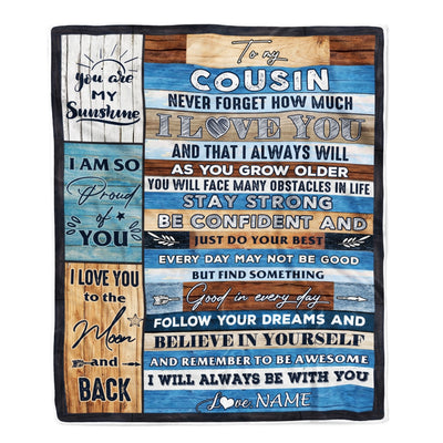 Personalized To My Cousin Blanket Proud Of You I Love You Wood Cousin Birthday Thanksgiving Christmas Customized Fleece Throw Blanket | siriusteestore