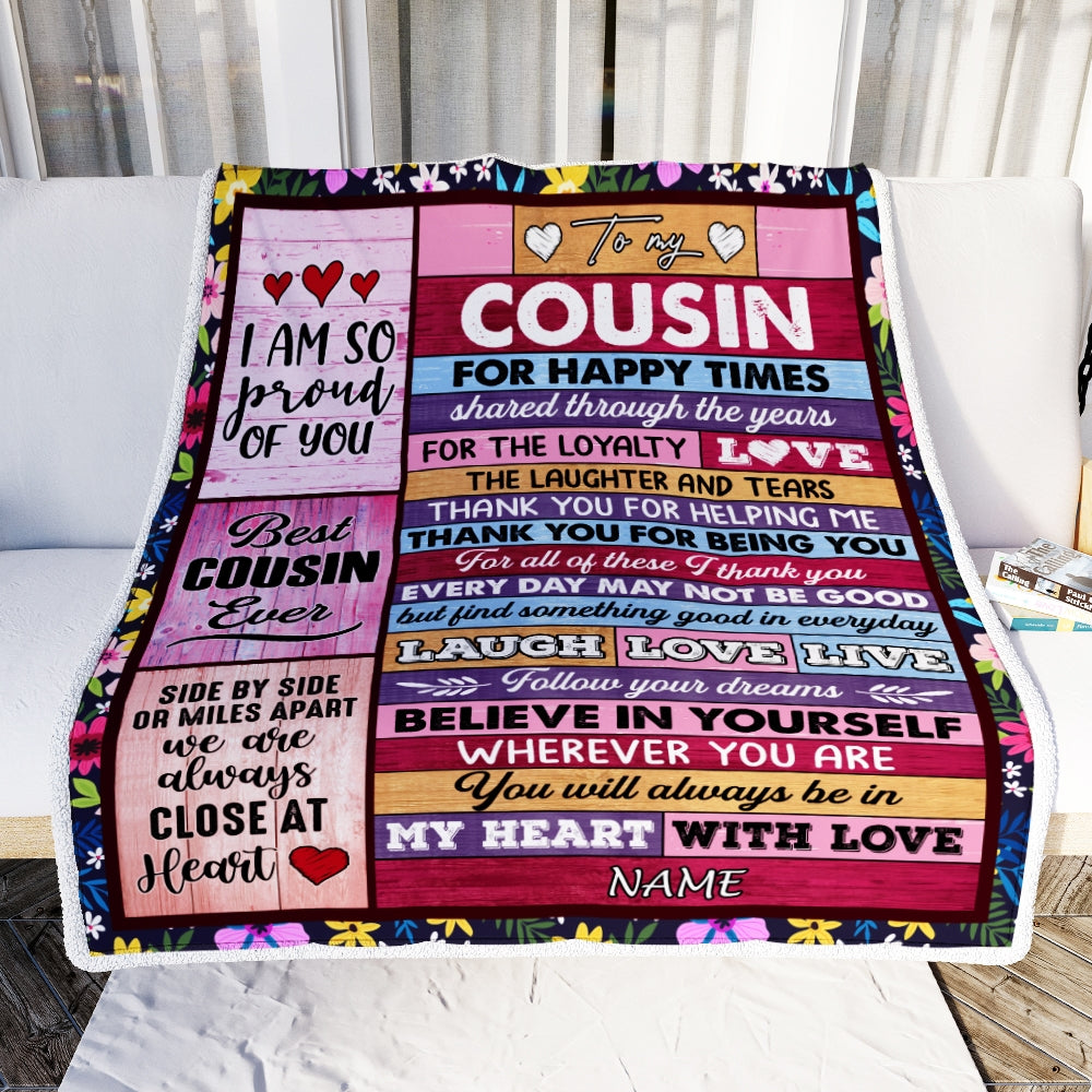 Personalized To My Cousin Blanket Wood Believe In Your Self Thank You Cousin Birthday Thanksgiving Christmas Customized Bed Fleece Throw Blanket | siriusteestore