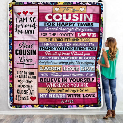Personalized To My Cousin Blanket Wood Believe In Your Self Thank You Cousin Birthday Thanksgiving Christmas Customized Bed Fleece Throw Blanket | siriusteestore