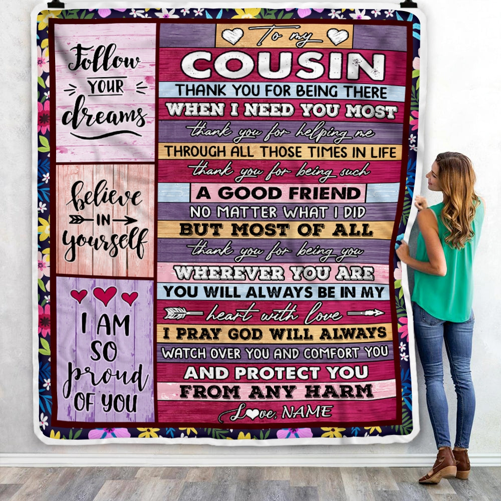 Personalized To My Cousin Blanket from Family You Will Always Be In My Heart Cousin Birthday Thanksgiving Christmas Customized Fleece Throw Blanket | siriusteestore