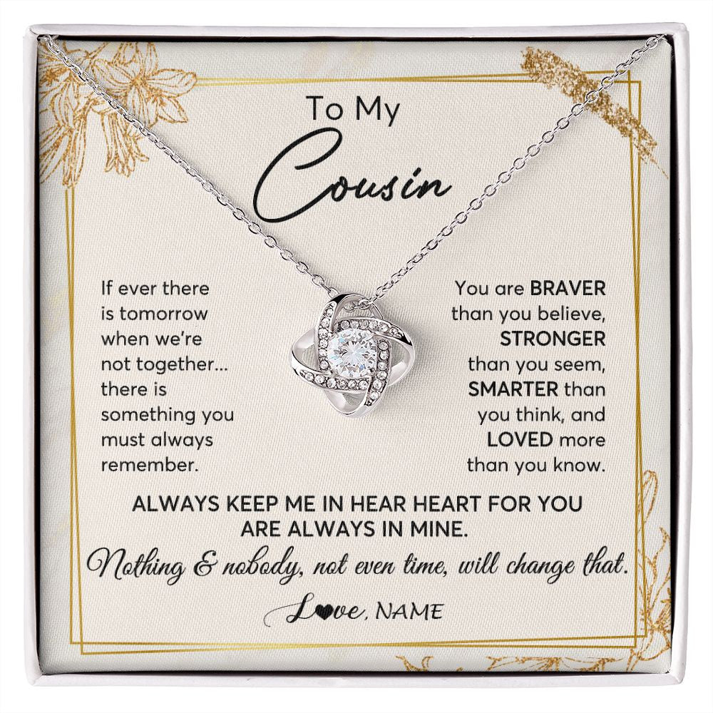 Love Knot Necklace | Personalized To My Cousin Necklace From Family Always Keep Me In Your Heart Cousin Birthday Graduation Christmas Customized Gift Box Message Card | siriusteestore