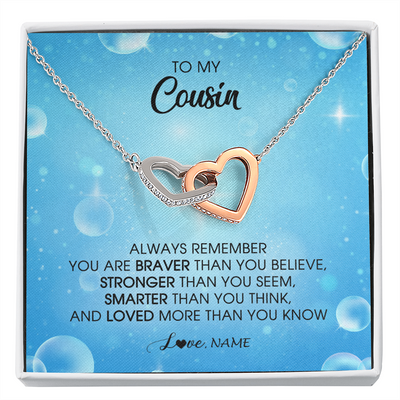 Interlocking Hearts Necklace | Personalized To My Cousin Necklace From Family Always Remember You Are Braver Cousin Pendant Jewelry Birthday Graduation Christmas Customized Message Card | siriusteestore