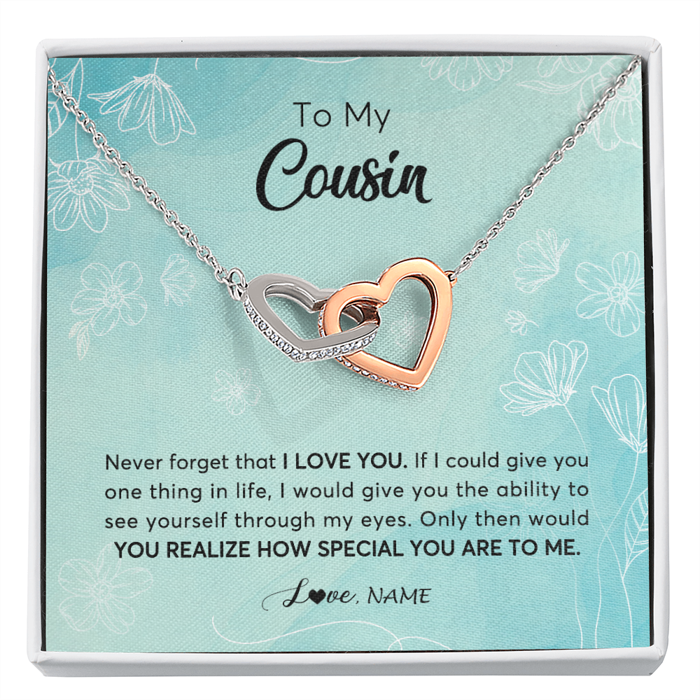 Interlocking Hearts Necklace | Personalized To My Cousin Necklace From Family Flower Never Forget I Love You Cousin Jewelry Graduation Birthday Christmas Customized Gift Box Message Card | siriusteestore