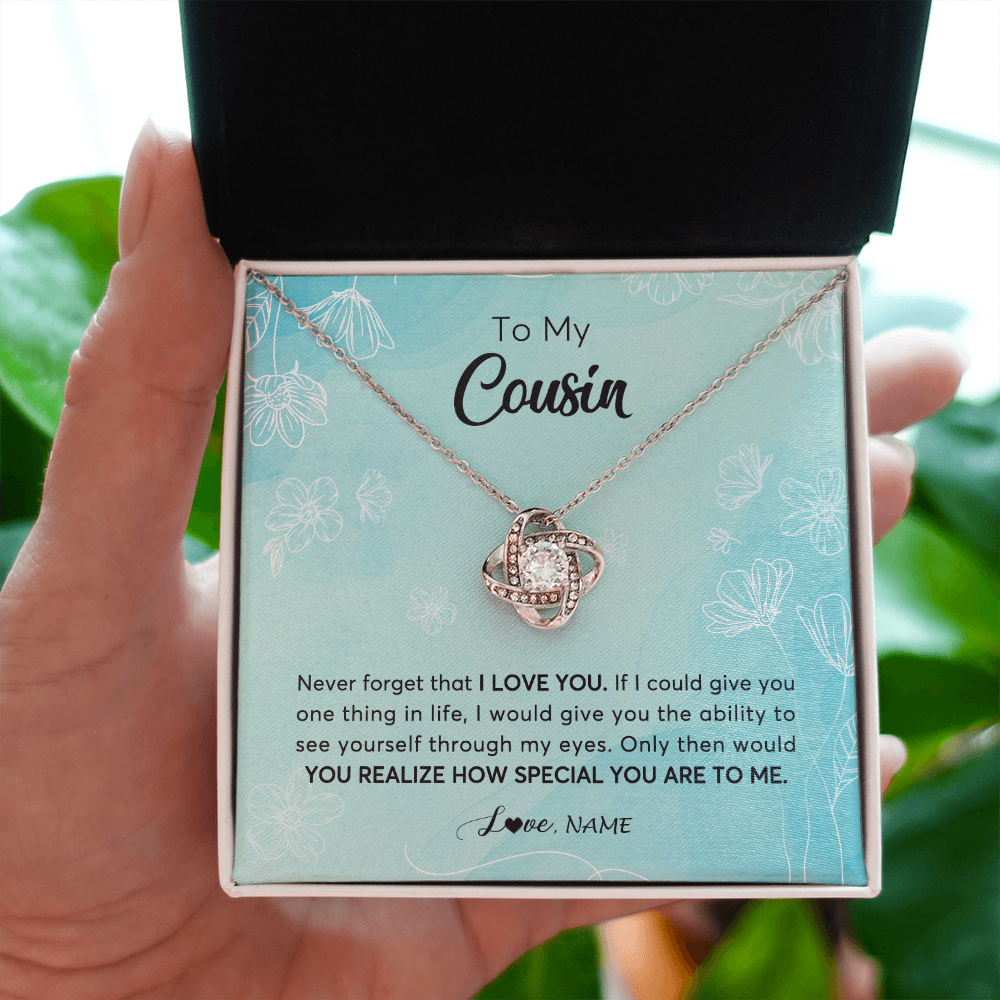 Love Knot Necklace | Personalized To My Cousin Necklace From Family Flower Never Forget I Love You Cousin Jewelry Graduation Birthday Christmas Customized Gift Box Message Card | siriusteestore