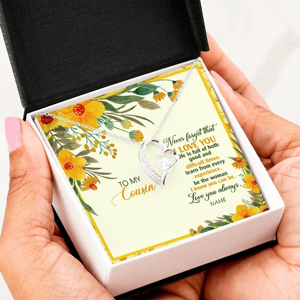 Forever Love Necklace | Personalized To My Cousin Necklace From Family Flower Never Forget That I Love You Cousin Birthday Christmas Graduation Customized Gift Box Message Card | siriusteestore