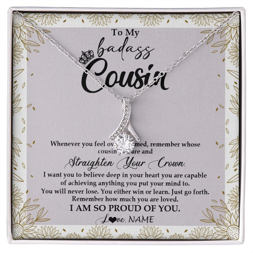 Alluring Beauty Necklace | Personalized To My Cousin Necklace From Family Straighten Your Crown Cousin Birthday Christmas Graduation Jewelry Customized Gift Box Message Card | siriusteestore