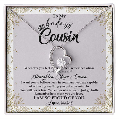 Forever Love Necklace | Personalized To My Cousin Necklace From Family Straighten Your Crown Cousin Birthday Christmas Graduation Jewelry Customized Gift Box Message Card | siriusteestore