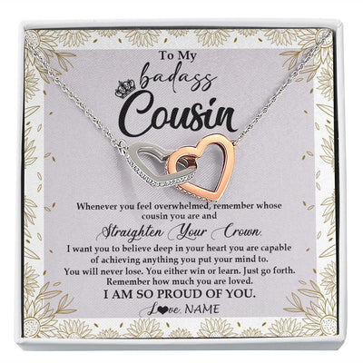 Interlocking Hearts Necklace | Personalized To My Cousin Necklace From Family Straighten Your Crown Cousin Birthday Christmas Graduation Jewelry Customized Gift Box Message Card | siriusteestore