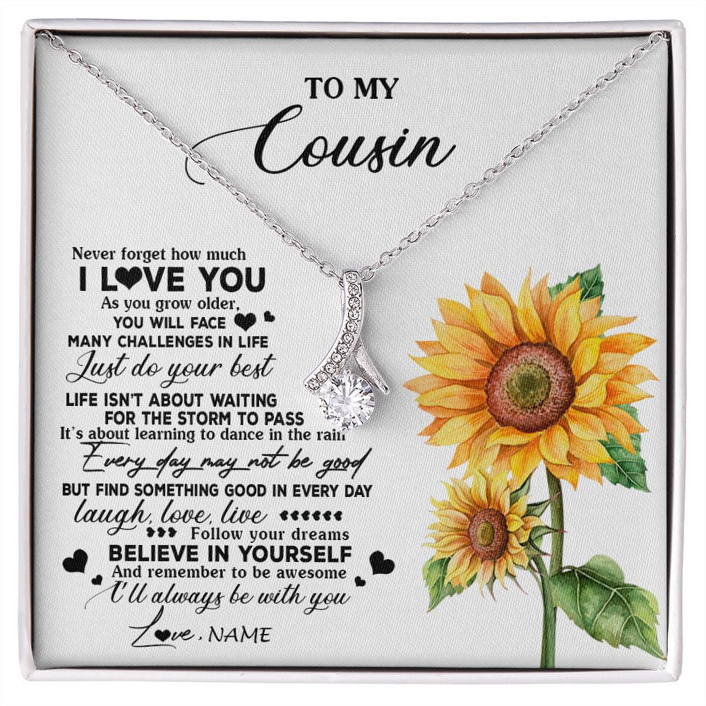 Alluring Beauty Necklace | Personalized To My Cousin Necklace From Family Sunflower Wood Laugh Love Live Cousin Birthday Graduation Christmas Customized Gift Box Message Card | siriusteestore