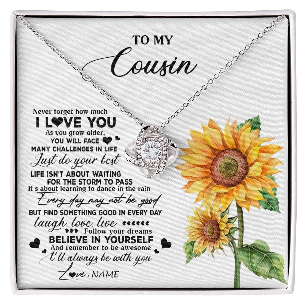Love Knot Necklace | Personalized To My Cousin Necklace From Family Sunflower Wood Laugh Love Live Cousin Birthday Graduation Christmas Customized Gift Box Message Card | siriusteestore