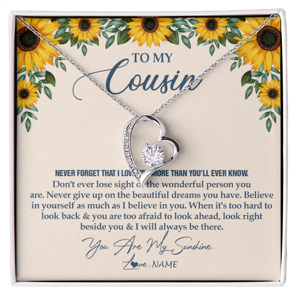 Forever Love Necklace | Personalized To My Cousin Necklace From Family Sunflower You Are My Sunshine Cousin Jewelry Graduation Birthday Christmas Customized Gift Box Message Card | siriusteestore