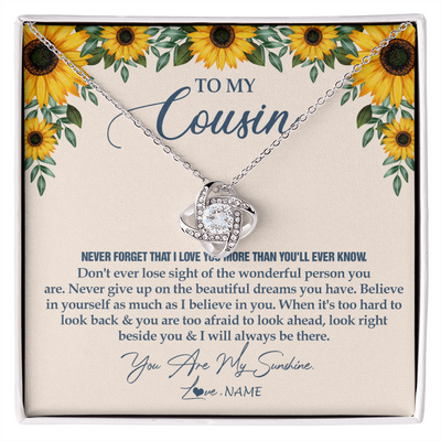Love Knot Necklace | Personalized To My Cousin Necklace From Family Sunflower You Are My Sunshine Cousin Jewelry Graduation Birthday Christmas Customized Gift Box Message Card | siriusteestore