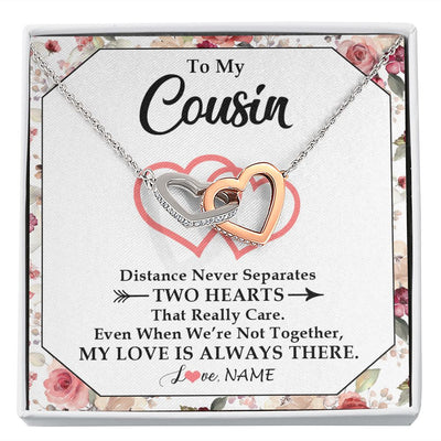 Interlocking Hearts Necklace | Personalized To My Cousin Necklace From Family Two Hearts Together Cousin Birthday Graduation Christmas Jewelry Customized Gift Box Message Card | siriusteestore